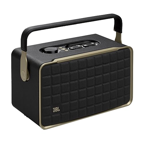 JBL Authentics 300, Portable Smart Home Speaker Built-In WiFi and Music Streaming, Voice Assist and Bluetooth Connectivity, Retro Design in Black