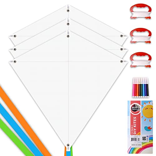 Mint's Colorful Life DIY Kites for Kids Kite Making Kit Bulk, Decorating Coloring Kite Party Pack,White Diamond Kite Kits (6 Pack)