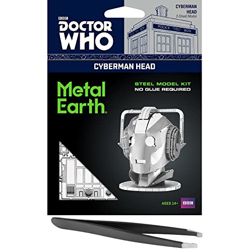 Metal Earth Fascinations Doctor Who Cyberman Head 3D Metal Model Kit Bundle with Tweezers