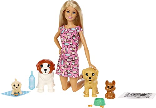 Barbie FXH08 Doggy Daycare Doll, Blonde, and Pets Playset with 4 Dogs, Including One Puppy that Poops and One that Pees, Gift for 3 to 7 Year Olds, Multicolor, 32.4 cm*7.0 cm*22.9 cm