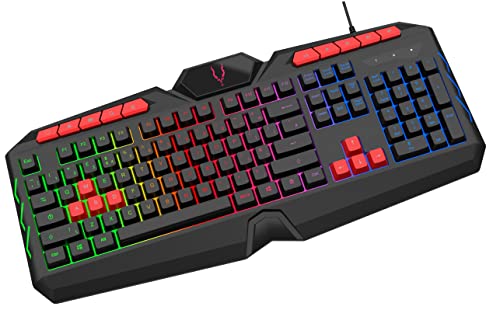 EliteForce Gaming Keyboard LED Rainbow Backlit Light up Membrane Keyboard Spill-Resistant for PC Computer Laptop Windows Gamer Xbox One PS4 PS5 UK Layout Adjustable Backlight 105 + 10 Multimedia Keys