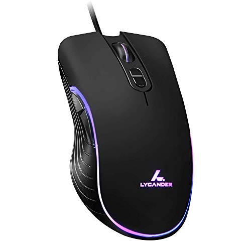 Lycander Gaming Mouse, Wired Optical USB Mice with Adjustable dpi up to 6400, 7 Buttons, LED, 1.5M Cable