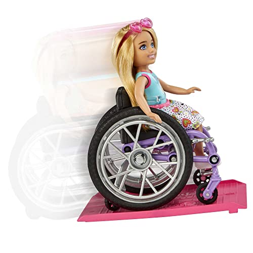 Barbie Chelsea Doll & Wheelchair, with Chelsea Doll (Blonde), in Skirt & Sunglasses, with Ramp & Sticker Sheet, Toy for 3 Year Olds & Up