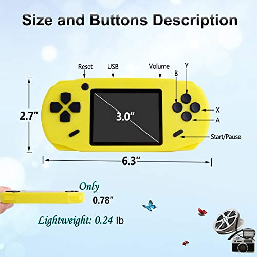 Bornkid 16 Bit Handheld Game Console for Kids and Adults with Built in 100 HD Puzzle Video Game 3.0'' Large Screen Senior Electronic Handheld Games Children Birthday Gift (Yellow)