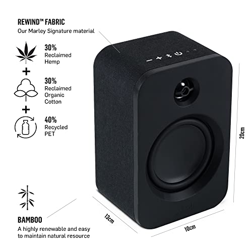 House of Marley Get Together Duo Bluetooth Bookshelf Speakers Black - Sustainably Crafted, wireless Turntable speaker, Mains Powered / 25 Hours Battery Life, Aux in, High Definition - Amazon Exclusive