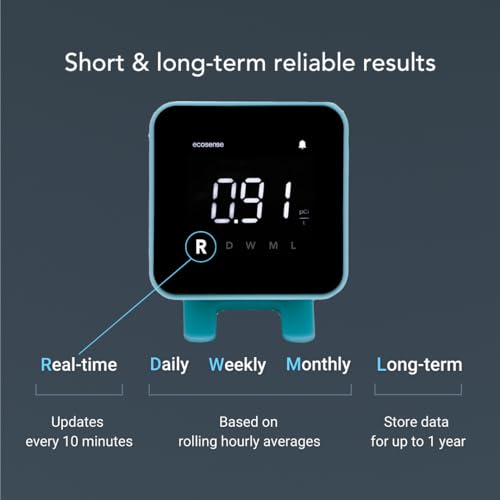 Ecosense EB100 EcoBlu, Digital Radon Detector, Fast & Accurate, Short-Term and Long-Term Monitoring, Full Size LED Screen, Easy to Use (Blue)