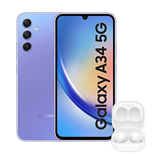 Samsung Galaxy A34 5G Mobile Phone 6.6 Inch Super AMOLED screen 256GB Awesome Violet 3Y Extended Manufacturer Warranty with Buds2 White