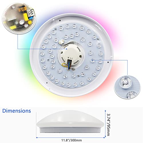 SYLSTAR Smart LED Ceiling Light 20W 1500lm, RGB+CW Color Ambiance, APP or Voice Control, Compatible with Alexa and Google Home, No Hub Required(2.4Gz WiFi + Bluetooth)