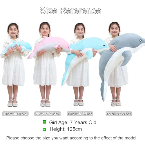 Kekeso Dolphin Plush Toys Lovely Stuffed Soft Animal Hugging Pillow Dolphin Dolls for Children Girls Sleeping Cushion Gift (70cm/27.55inch, Pink)