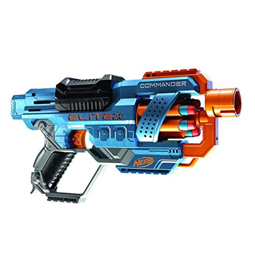 Nerf Elite 2.0 Commander RD-6 Blaster, 12 Official Nerf Darts, 6-Dart Rotating Drum, Tactical Rails, Barrel and Stock Attachment Points, Multicolor, 6.7 x 36.2 x 24.1 cm
