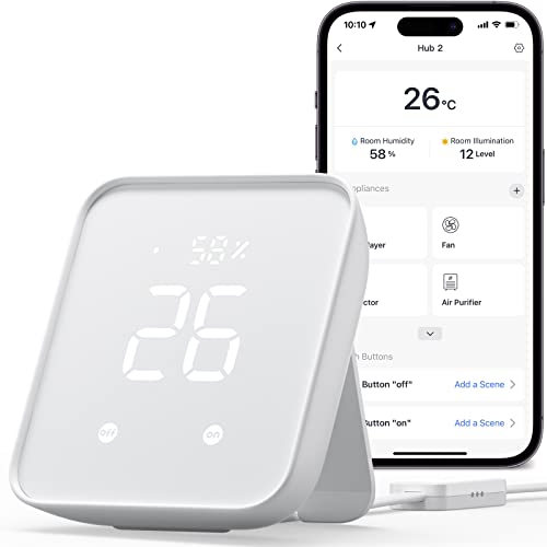 SwitchBot Hub 2 (2nd Gen), work as a WiFi Thermometer Hygrometer, IR Remote Control, Smart Remote and Light Sensor, Link SwitchBot to Wi-Fi (Support 2.4GHz), Compatible with Alexa&Google Assistant