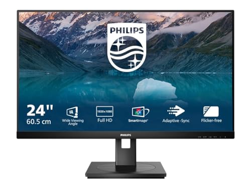 PHILIPS 242S9Jml - 24 Inch Fhd Monitor, 75Hz, 4Ms, Va, Height Asdjust, Usb Hub, Speakers, Flicker Free, L:Ow Blue Light (1920 X 1080 @ 75Hz 300 Cd/M² Hdmi 1.4 Dp 1.2/ Usb 3.2)