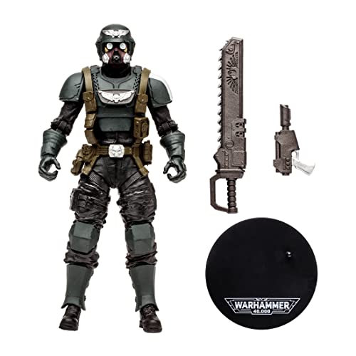 McFarlane Toys, 7-Inch Warhammer 4000 Darktide Veteran Guardsman Action Figure with 22 Moving Parts, Multicolour Collectible Warhammer Figure with collectors stand base - Ages 12+