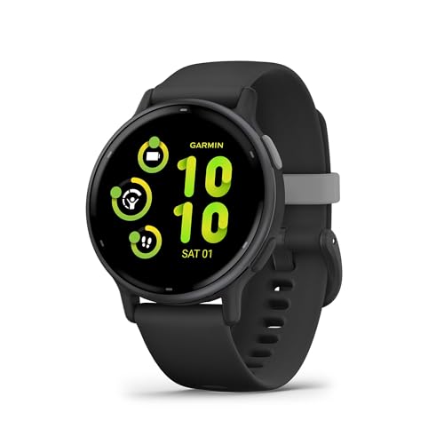 Garmin Vivoactive 5 AMOLED GPS Smartwatch with All-day Health Monitoring and Music, Slate Aluminium Bezel with Black Case and Silicone Band