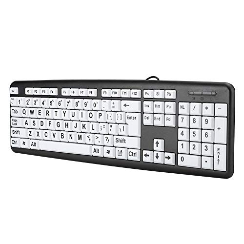 Large Print USB Wired Computer Keyboard (White Large Print Keys) Great for Visually Impaired Individuals - Senior Citizens in Low and Dim Lighted Areas(Black)