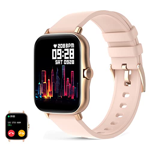 UHOOFIT Smart watch Make and Receive Calls, Fitness Activities Smart Watch Men Women with Pedometer IP67 Waterproof Watch with Local Music Voice Assistant Compatible with Android iOS(Gold)