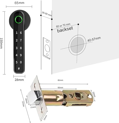 TEKXDD Smart Door 4-in-1 Lock Door Handle Electronic Keyboard Password Bluetooth Smart Lock Biometric Identification Fingerprint Key Digital WiFi Electronic Touch Front Door Home Office Apartment