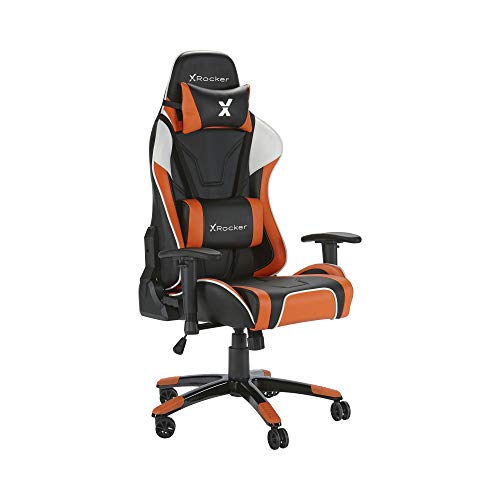X-Rocker Agility Sport eSport Gaming Racing Desk Chair, Ergonomic Adjustable Computer Office Chair with Adjustable Lumbar Support and Headrest Pillow, Adjustable Swivel, 3D Armrests - Orange