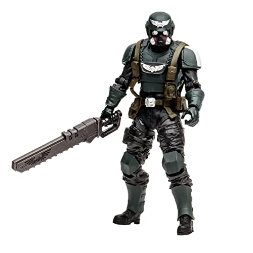 McFarlane Toys, 7-Inch Warhammer 4000 Darktide Veteran Guardsman Action Figure with 22 Moving Parts, Multicolour Collectible Warhammer Figure with collectors stand base - Ages 12+