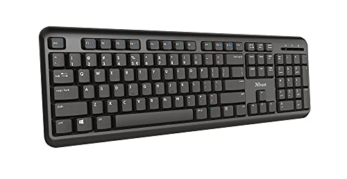 Trust Ymo Wireless Keyboard, QWERTY UK Full-Size Layout, Computer Keyboard with Membrane Silent Keys, Spill-Resistant, USB Receiver, RF 2.4GHz, Compatible with Mac - Black [Amazon Exclusive]