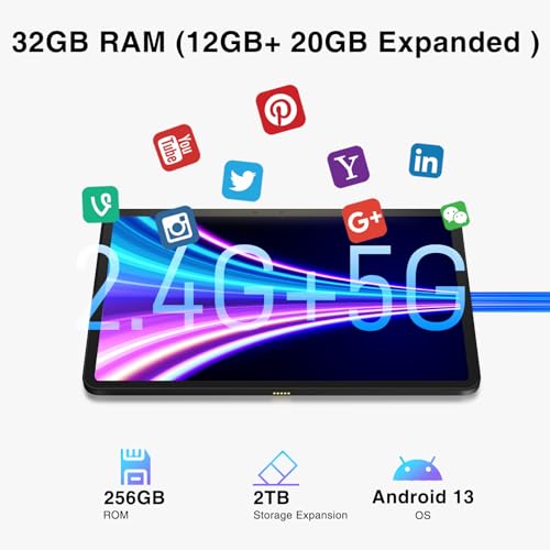 DOOGEE T20 Ultra Tablets 12 inch Android, 32GB RAM 256GB ROM(2TB TF) Helio G99 Octa-Core Android 13 Tablet, 10800mAh, 2.4K Display, 16MP+8MP Dual SIM Tablet PC 4G LTE /5G WiFi/GMS/GPS/Widevine L1