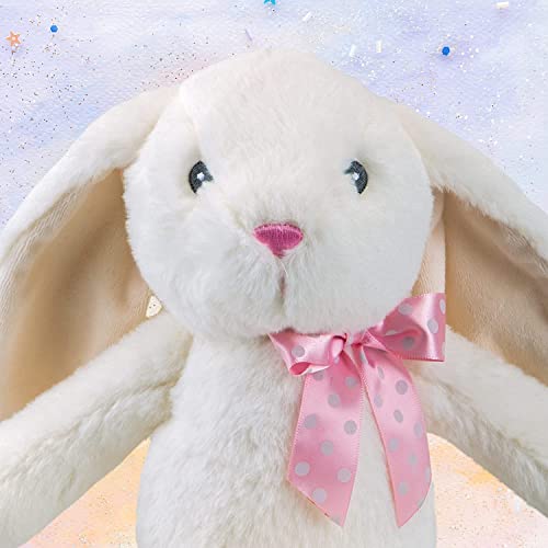 VFM - Cream Rabbit 23cm Plush With Pink Spotty Ribbon Bow - Super Soft Sitting Floppy Ears Embroidered Details Pippin Bunny Cuddly Toy