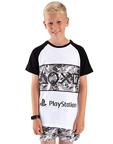 PlayStation Pyjamas For Boys | Kids Camo T Shirt With Shorts Gamer PJs | Console Controller Gamepad Merchandise