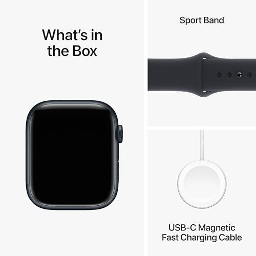 Apple Watch Series 9 [GPS 45mm] Smartwatch with Midnight Aluminum Case with Midnight Sport Band M/L. Fitness Tracker, Blood Oxygen & ECG Apps, Always-On Retina Display, Water Resistant