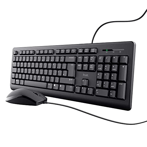 Trust Taro Wired Keyboard and Mouse Set - Qwerty UK Layout, Full-Size Keyboard, Spill-Resistant, 1.8 m Cable, USB Plug and Play, Quiet Combo for PC and Laptop - Black