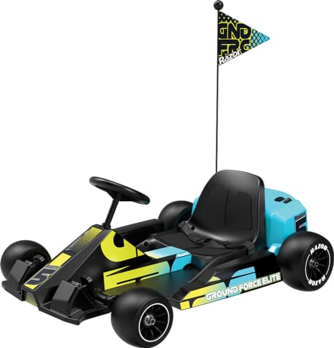 Razor Ground Force Elite - Electric Go Kart for Kids 13+ with Forward & Reverse Drive, Up to 14 mph Max Speed, 40 Minute Ride Time, 9 Mile Range, 350W Ride On with 36V 5Ah Battery - Black & Blue