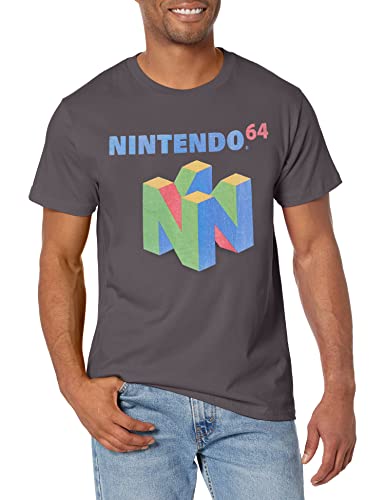Nintendo Men's N64 Logo Short Sleeve T-Shirt, Charcoal, Large