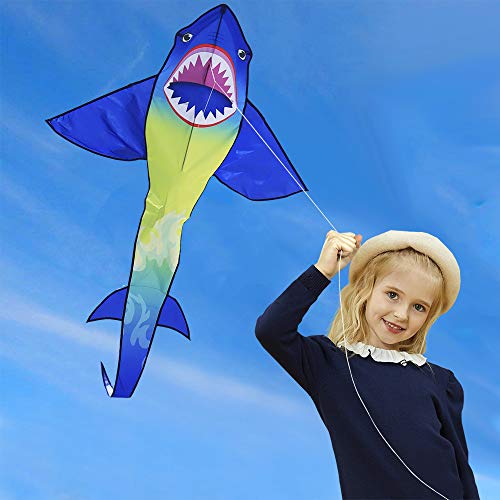 HONBO HUGE Shark Kites for Kids & Adults, Easy to Assemble Fly Beginner Kite For Boys & Girls For Outdoor Game, Beach Trip, Large Kite Flyer 75"x45" With Long Tail, and 50 Meters String For Summer