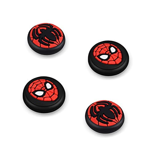 DLseego Thumb Grips Caps For Switch/Switch Lite/Switch OLED Joy Con Cool Movie Comic Hero Console Analog Joystick Protective Cover Cartoon Button Cap - Red and Black(4PCS)