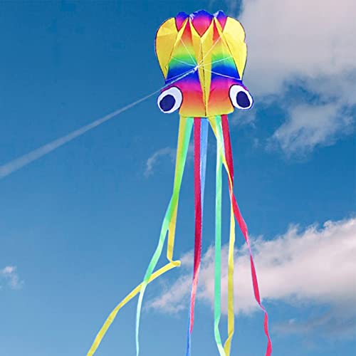 VIKSAUN Huge Rainbow Soft Octopus Kite for Kids and Audlts Large Kite with Long Tail 100m line Great Gift to Boys Girls with Kite String and Handle Beach Trip Outdoor Game (Rainbow)