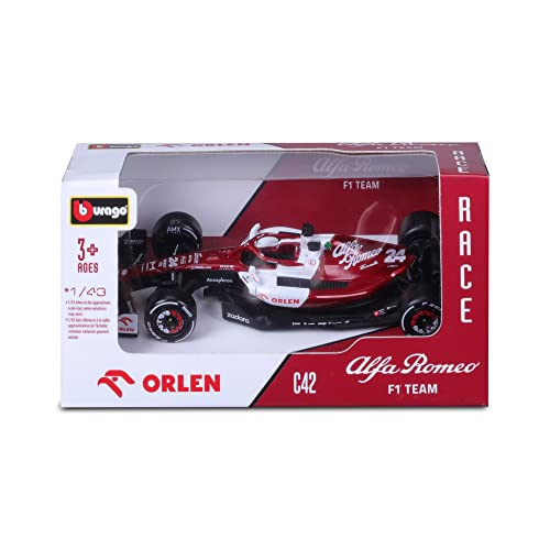 Bburago B18-38067Z Formula 1 ALFA Romeo F1 Team ORLEN C42 (2022) ZHOU 1:43 Scale Die-Cast Collectible Race Car, Assorted Colours