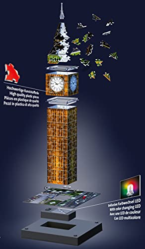 Ravensburger Big Ben 3D Jigsaw Puzzle for Adults and Kids Age 8 Years Up - Night Edition with LED Lighting - 216 Pieces - No Glue Required