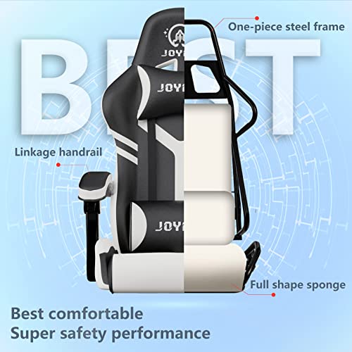 JOYFLY Gaming Chair for Adults, Gaming Chair Gamer Chair for Ergonomic Rotatable PC Computer Chair with Padded Armrests, for Boys Adults Teens(Black-White)