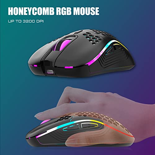 RedThunder K84 75% Wireless Gaming Keyboard and Mouse Rainbow Backlight UK Layout 85 Keys TKL Ultra Compact Mini Design Lightweight Honeycomb Gaming Mouse for PC Mac PS5 Xbox Office Gamers