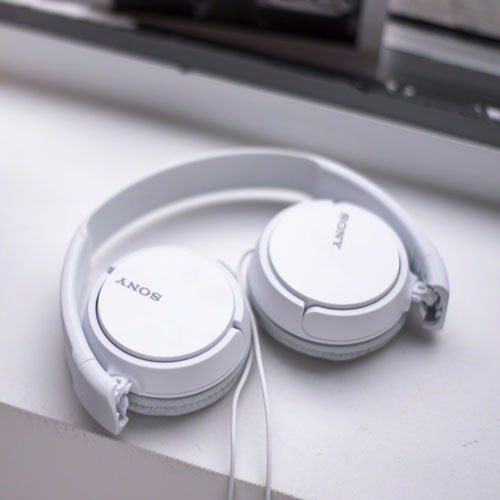 Sony MDR-ZX110/WC(AE) Overhead Headphones - White & Amazon Basics - Stereo Audio Extension Cable (3.5mm Male to Female, 3.6m Connector)