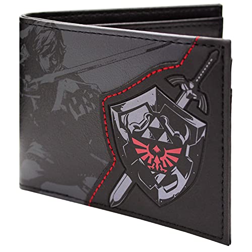 Nintendo Legend of Zelda Link Hylian Shield and Master Sword Wallet Bi-Fold ID & Card Holder, Black