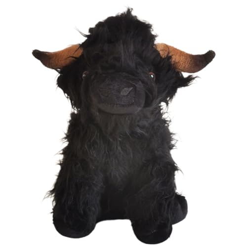 LabDip High Land Cow Stuffed Animals Plush Toy,Realistic Black Cow Plush Doll,Realistic Soft Cuddly Farm Toy, Soft Cuddly High Land Cow Plushies Farm Toy for Farm Home Decor Kids Gift - Black