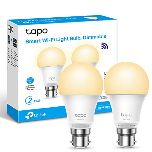 Tapo Smart Bulb, Smart Wi-Fi LED Light, B22, 9W, Energy saving, Works with Amazon Alexa and Google Home, Dimmable Soft Warm White, No Hub Required - Tapo L510B(2-pack)[Energy Class F]
