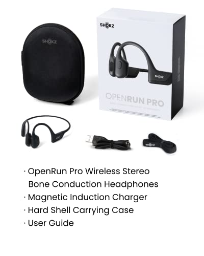 SHOKZ OpenRun Pro, [England Athletics Recommended] Bone Conduction Headphones, Open-Ear Sports Earphones with Mic, IP55 Waterproof Bluetooth Wireless Headset for Running Workout Driving(Swift Black)