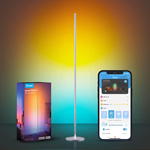 Govee RGBIC Floor Lamp, LED Corner Lamp Works with Alexa, Smart Modern Floor Lamp with Music Sync and 16 Million DIY Colours, Ambiance Colour Changing Standing Lamp for Living Room Silver