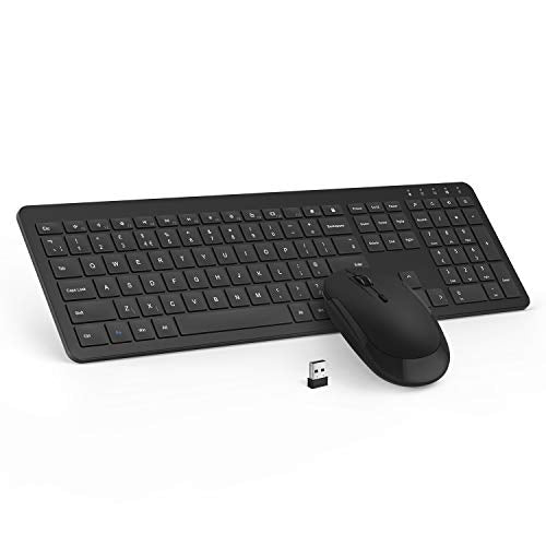 Wireless Keyboard & Mouse Sets - Slim Thin Wireless Keyboards and Mouse Combo Full Size Keyboard with Numeric Keypad Adjustable DPI Wireless Mouse - Black