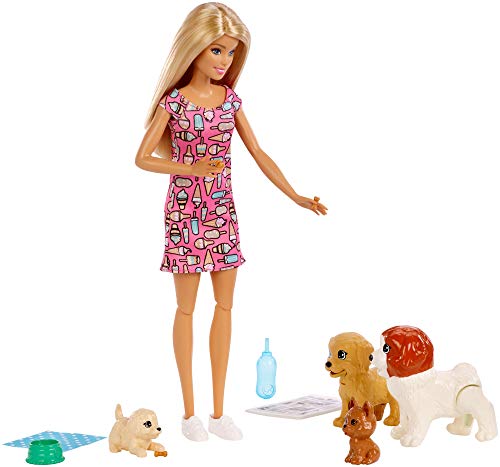 Barbie FXH08 Doggy Daycare Doll, Blonde, and Pets Playset with 4 Dogs, Including One Puppy that Poops and One that Pees, Gift for 3 to 7 Year Olds, Multicolor, 32.4 cm*7.0 cm*22.9 cm