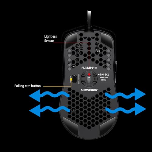 Gaming Mouse SUMVISION RAIJIN X Gaming PC Wired USB Mouse Macro Programmable Software 16.8M Colour RGB LED 30G 12,400 DPI Ergonomic Computer Mice Apple Mac Windows 11 (UK DESIGN FREE UK TECH SUPPORT)