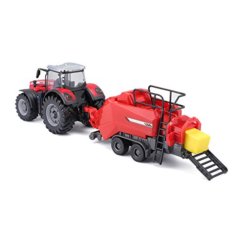 Bburago B18-31667 10CM Massey FERGUSSON 8740S Tractor with BALER Lifter, Assorted Designs and Colours