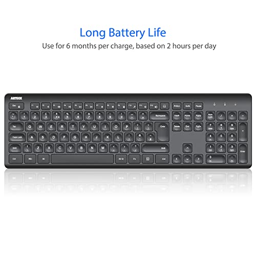 Arteck 2.4G Wireless Keyboard Ultra Slim Full Size Keyboard with Numeric Keypad and Media Hotkey for Computer/Desktop/PC/Laptop/Surface/Smart TV and Windows 10/8/ 7