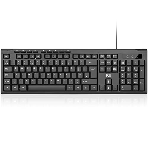 Rii RK907 USB Wired Keyboard Full Size Office Keyboard Compatible with Mac PC Tablet Windows Android Microsoft UK Layout